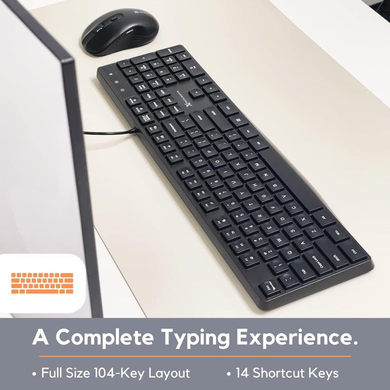 X9 Performance Wired Keyboard - Ultra Slim Full Size Ergonomic Computer Keyboard - Basic USB Keyboard for PC Desktop, Laptop with 5ft Corded Wire, 104 Quiet Keys, 14 Shortcuts, and Kickstand - Image 2